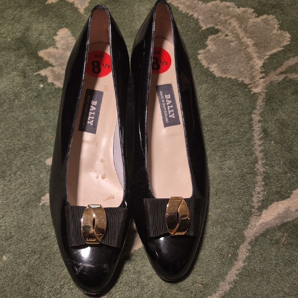 Bally Women's Black Patent Leather Loafers with Gold Buckle